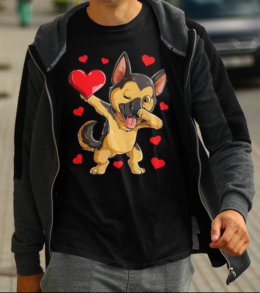 Dabbing German Shepherd Valentine Dog With Hearts Boys Love T-Shirt