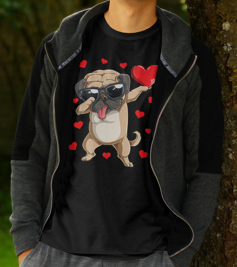 Valentines Day Dog Lover Heart Dabbing Pug Boys Love10 T-Shirt