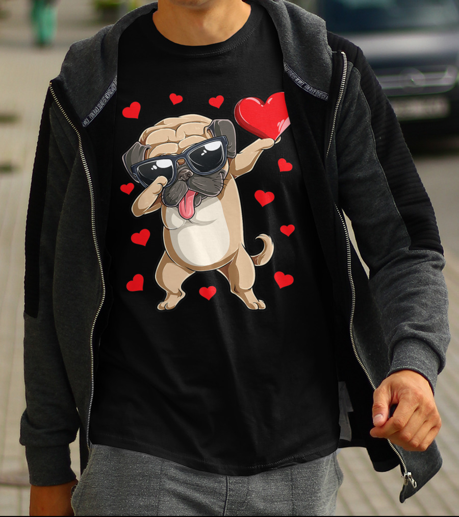 Valentines Day Dog Lover Heart Dabbing Pug Boys Love10 T-Shirt
