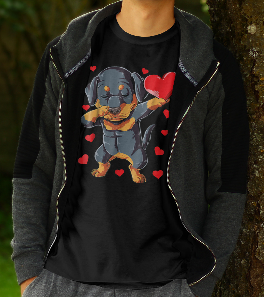 Valentines Day Dabbing Rottweiler Heart Dog Lover Boys15 T-Shirt
