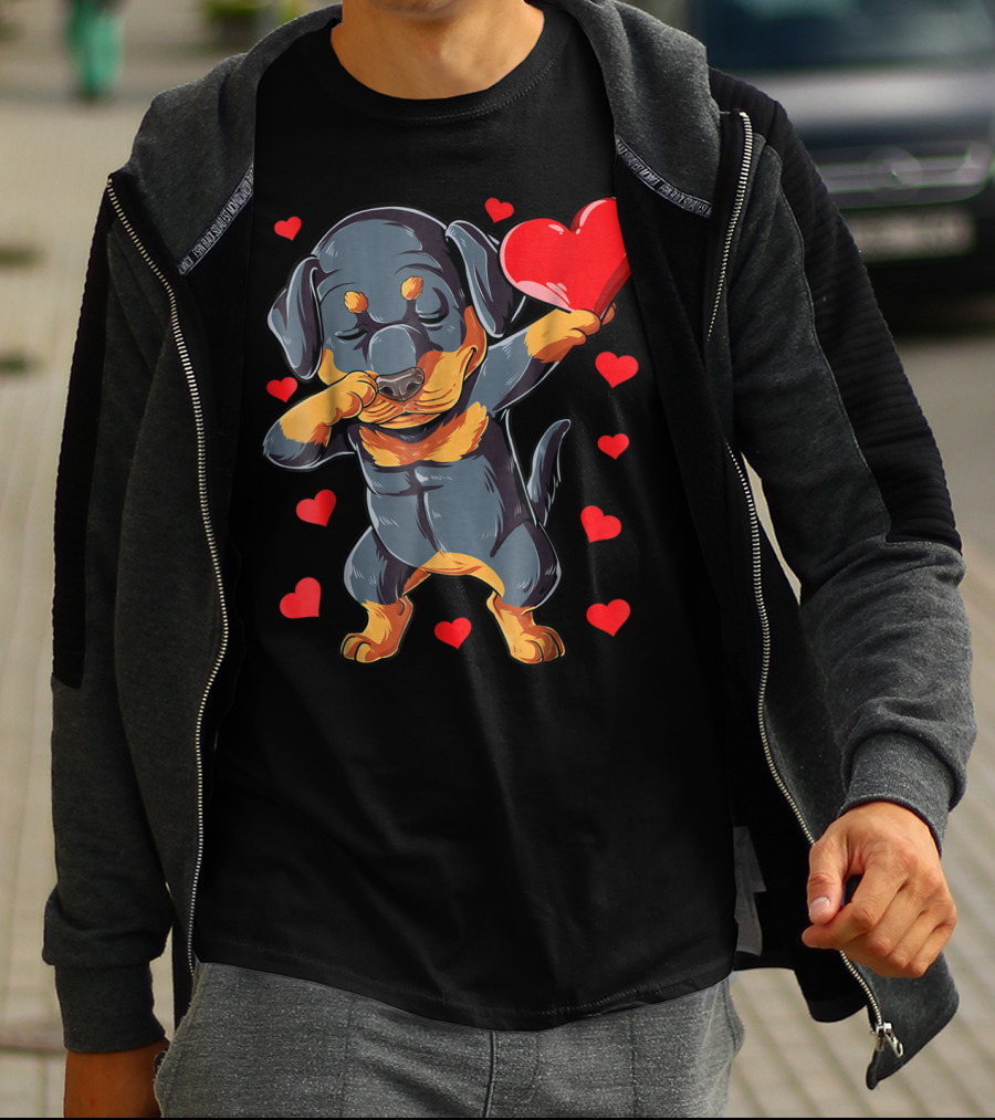 Valentines Day Dabbing Rottweiler Heart Dog Lover Boys15 T-Shirt