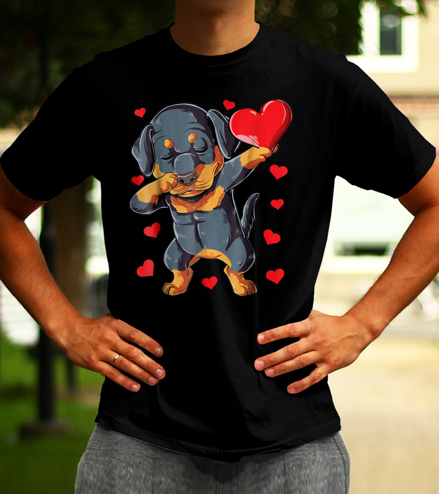 Valentines Day Dabbing Rottweiler Heart Dog Lover Boys15 T-Shirt