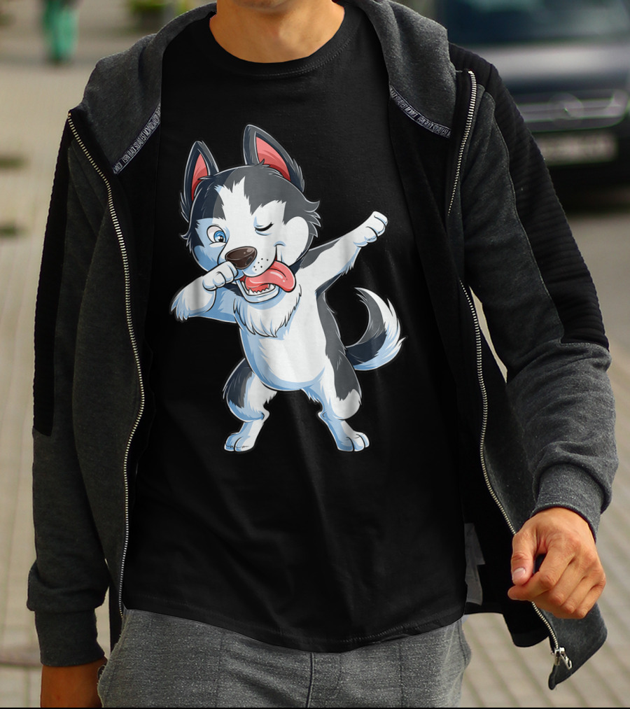 Dabbing Siberian Husky Boys Dab Dance Puppy Lover15 Cartoon Puppy Dance Move T-Shirt