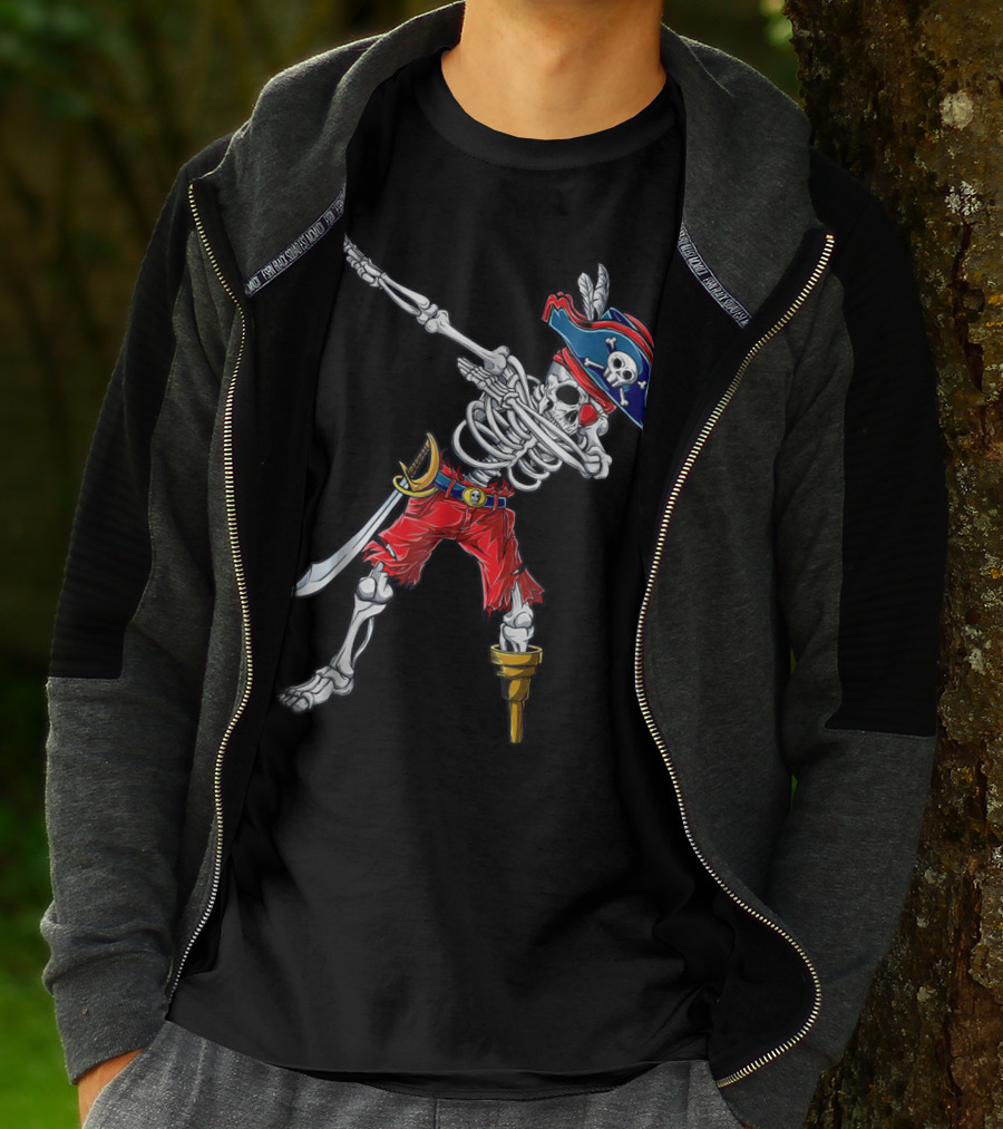 Dabbing Skeleton Pirate With Tricorn Hat And Cutlass T-Shirt