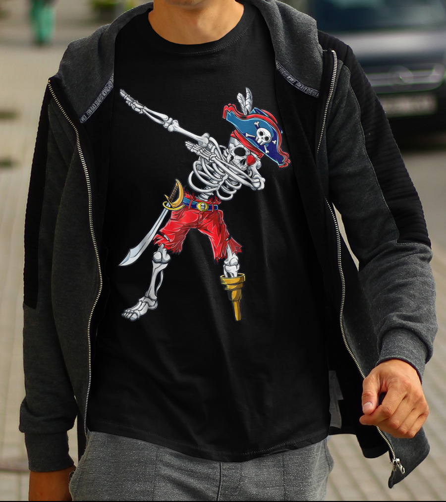 Dabbing Skeleton Pirate With Tricorn Hat And Cutlass T-Shirt