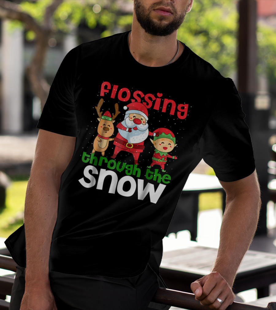 Flossing Through The Snow Santa Reindeer Elf Gingerbread10 T-Shirt