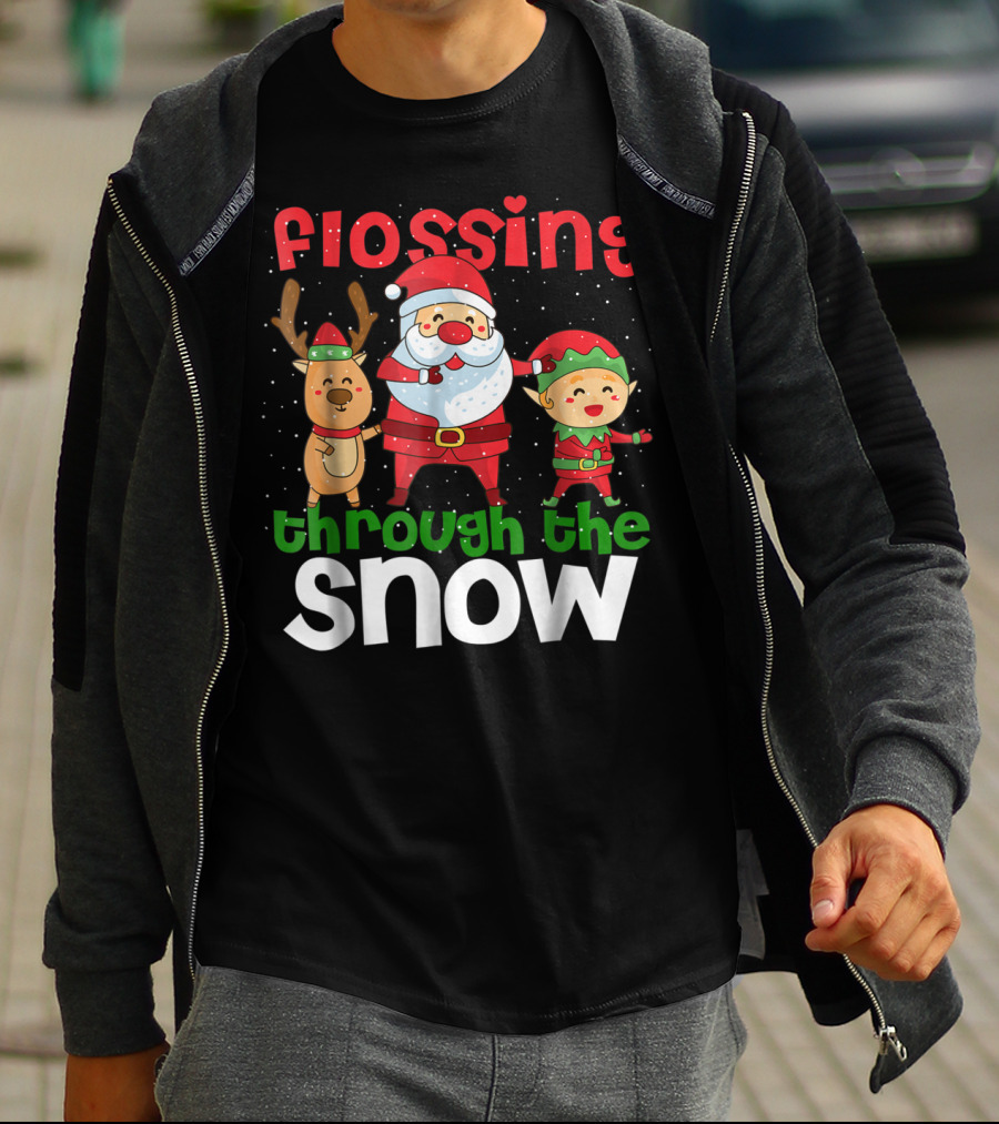 Flossing Through The Snow Santa Reindeer Elf Gingerbread10 T-Shirt