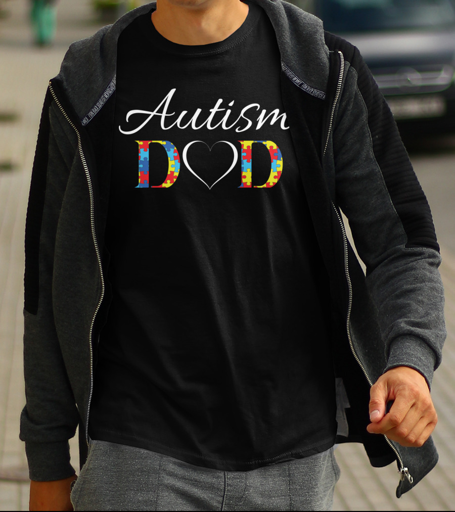 Autism Dad Heart Puzzle Pieces T-Shirt