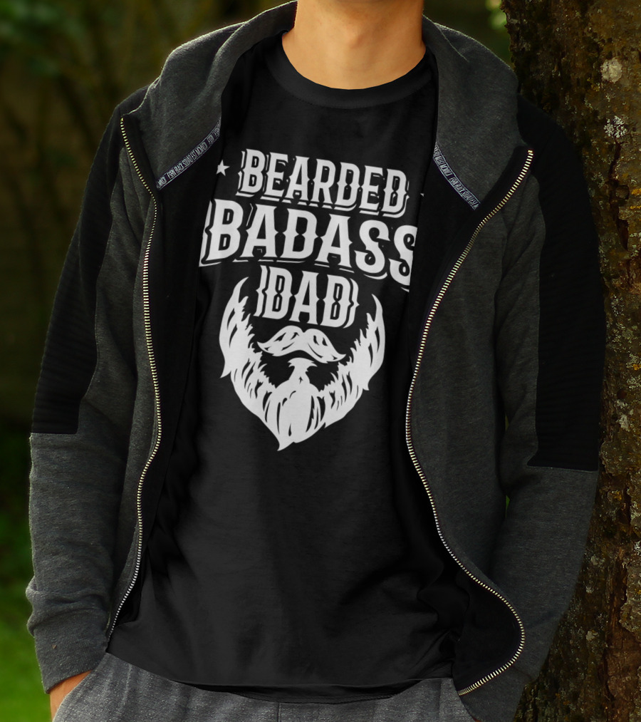 Bearded Badass Dad Bold Beard Funny Daddy T-Shirt
