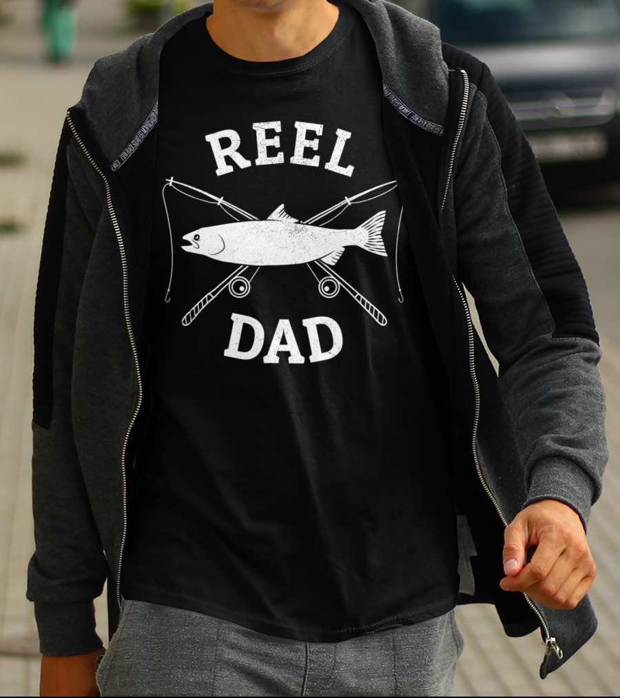 Mens Awesome Reel Great Dad Fishing Rods And Fish T-Shirt