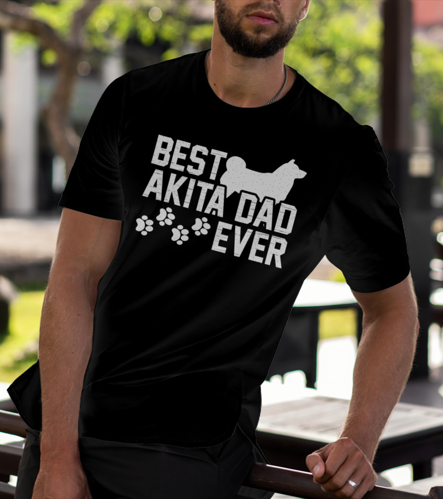 Best Akita Dad Ever Funny Idea With Paw Prints T-Shirt