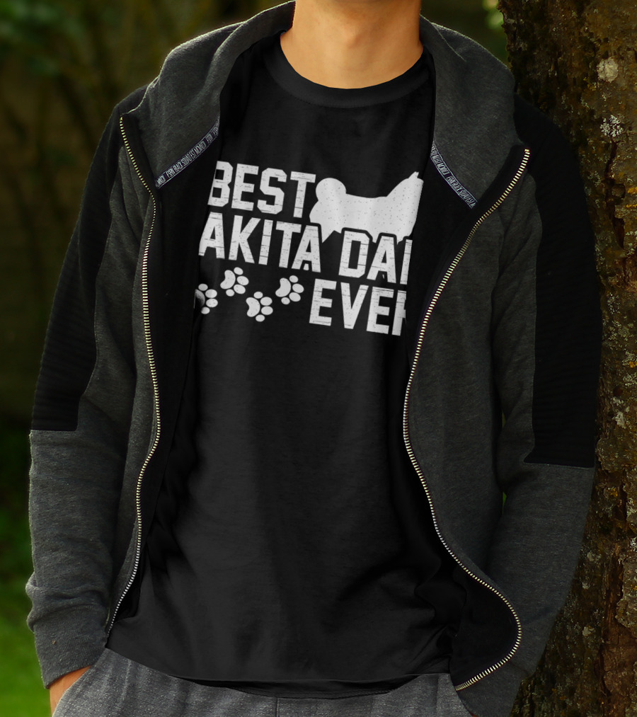 Best Akita Dad Ever Funny Idea With Paw Prints T-Shirt