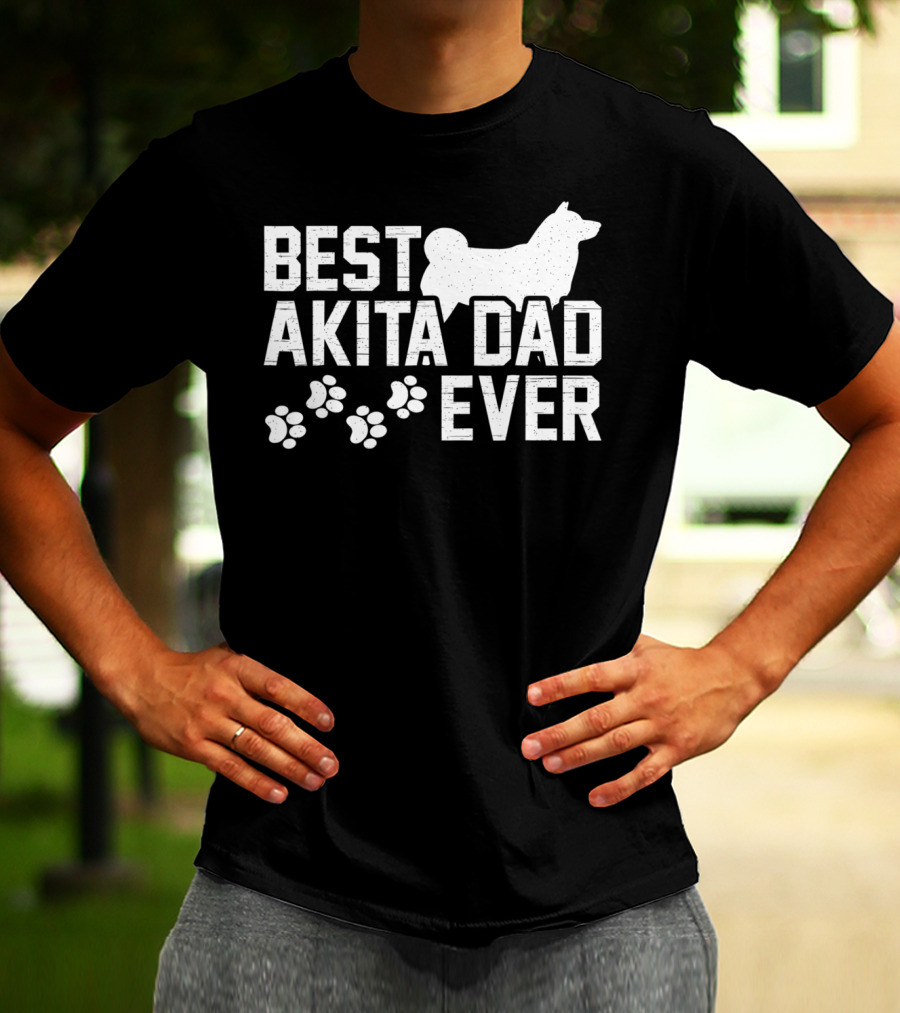 Best Akita Dad Ever Funny Idea With Paw Prints T-Shirt