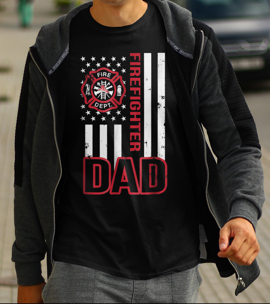 Fire Dept Firefighter Dad American Flag T-Shirt