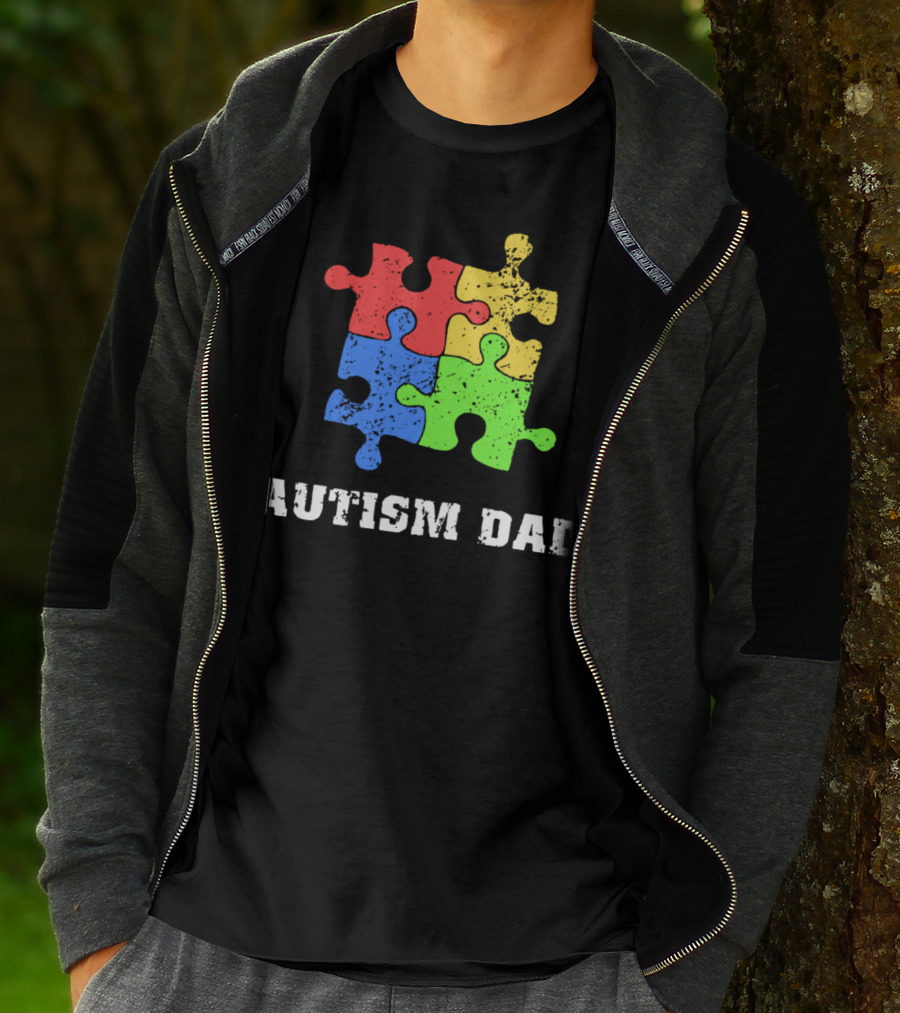Autism Dad Puzzle Piece Support Educate Love Tee99 T-Shirt