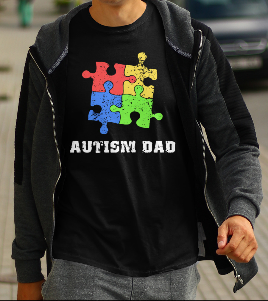Autism Dad Puzzle Piece Support Educate Love Tee99 T-Shirt