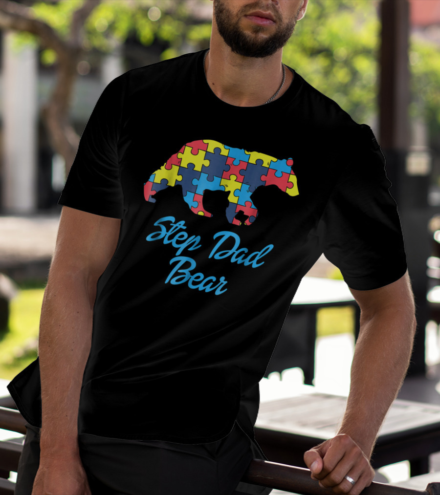 Step Dad Bear Autism Awareness Puzzle T-Shirt