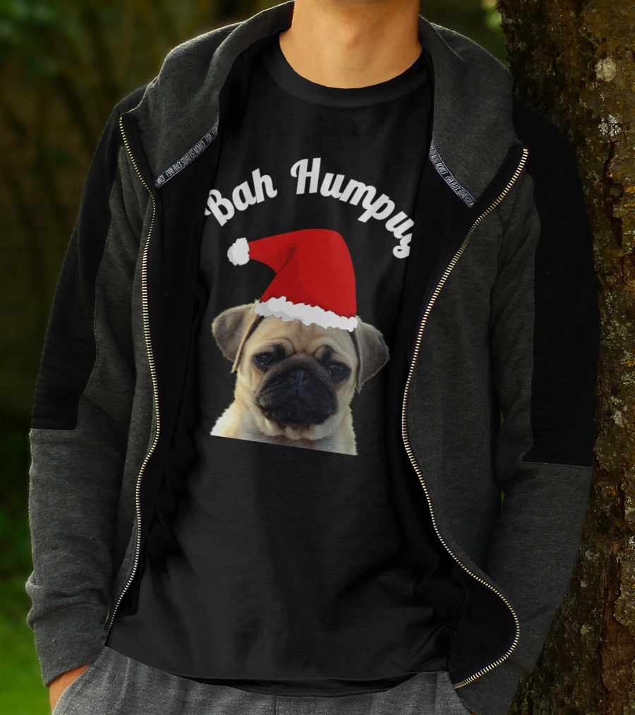 Bah Humpug Pug Santa Hat Christmas Fun T-Shirt