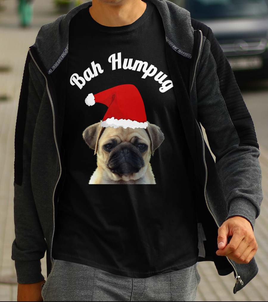 Bah Humpug Pug Santa Hat Christmas Fun T-Shirt