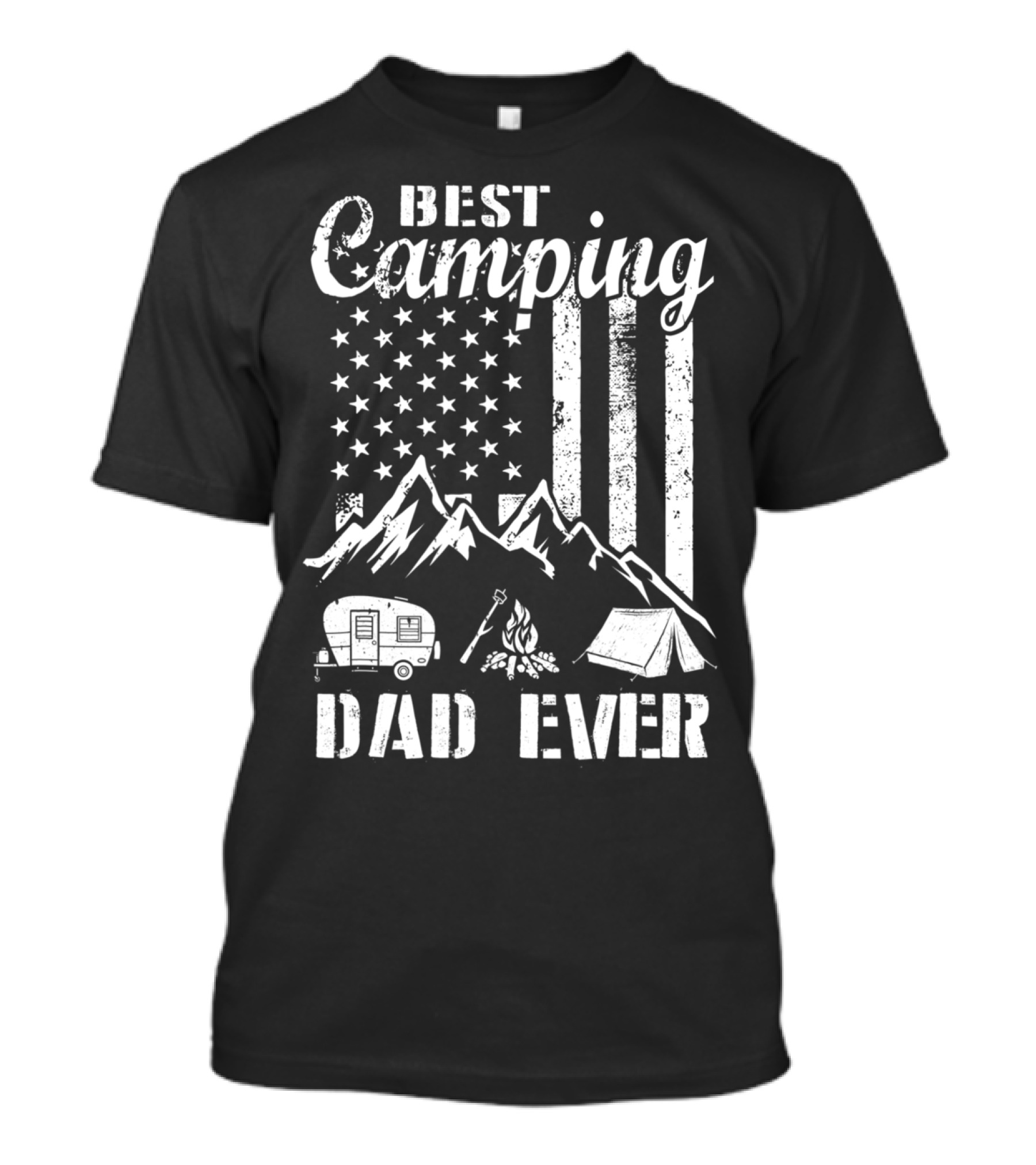 Best Camping Dad Ever American Flag Mountains Campfire Tent And Camper T-Shirt
