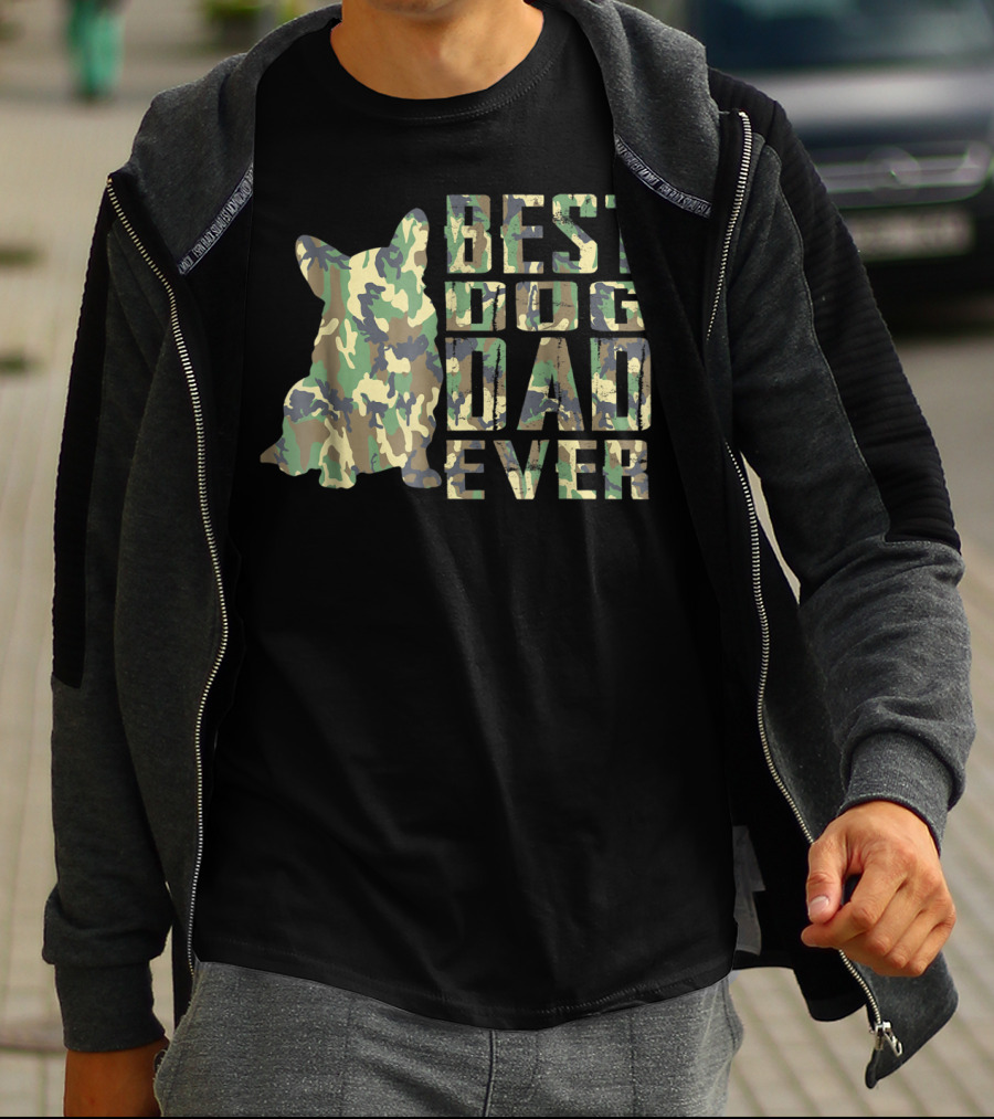 Best Dog Dad Ever Camo Pattern Text With Dog T-Shirt