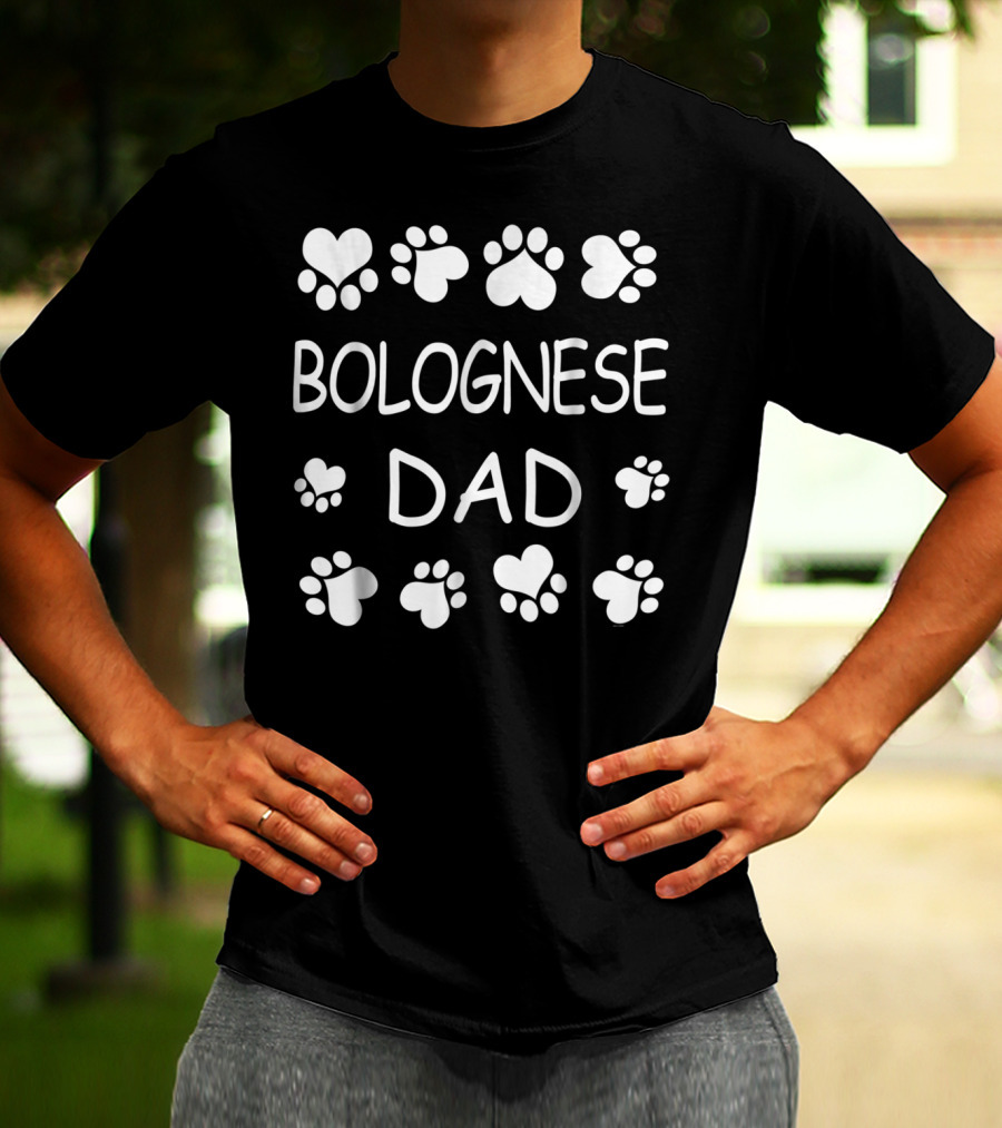 Bolognese Dad Heart And Paw Print Christmas Birthday Gift T-Shirt