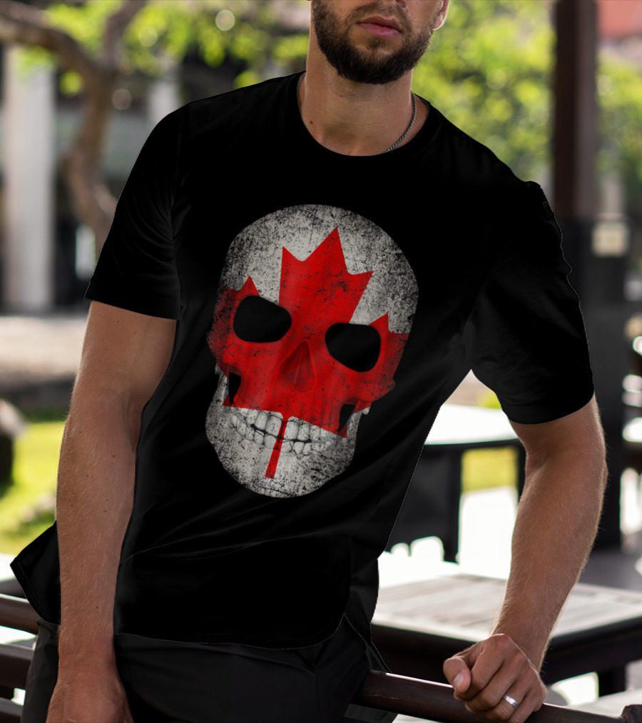 Canada Flag Skull Hockey Dad Canadian Boys T-Shirt