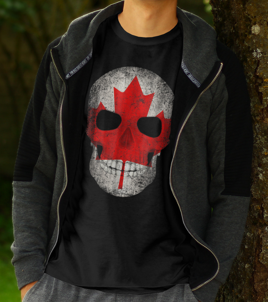 Canada Flag Skull Hockey Dad Canadian Boys T-Shirt