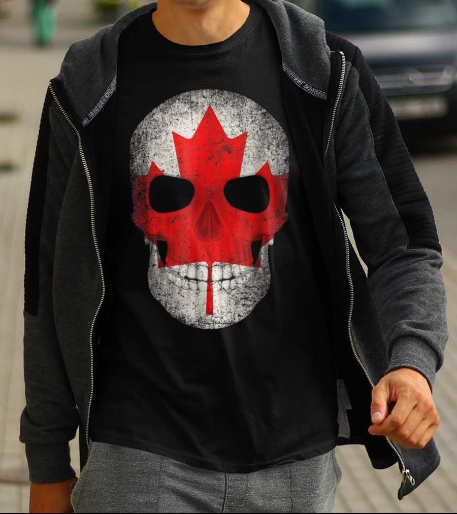Canada Flag Skull Hockey Dad Canadian Boys T-Shirt