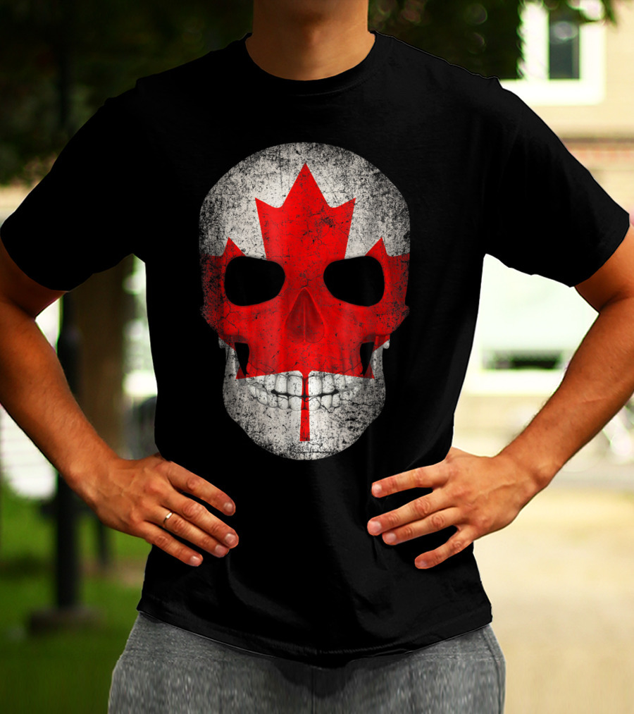 Canada Flag Skull Hockey Dad Canadian Boys T-Shirt