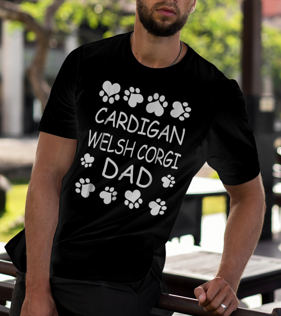 Cardigan Welsh Corgi Dad Paw Prints Heart T-Shirt