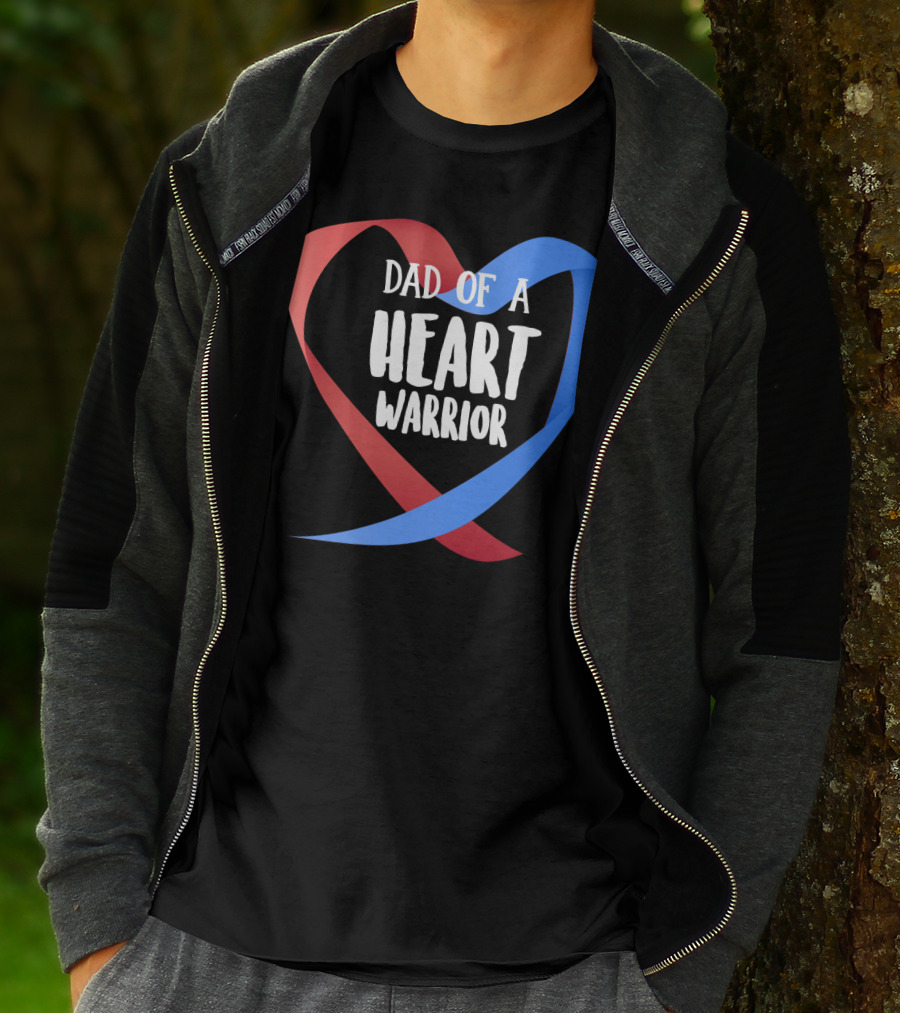 Dad Of A Heart Warrior CHD Awareness Red And Blue Ribbon Heart T-Shirt