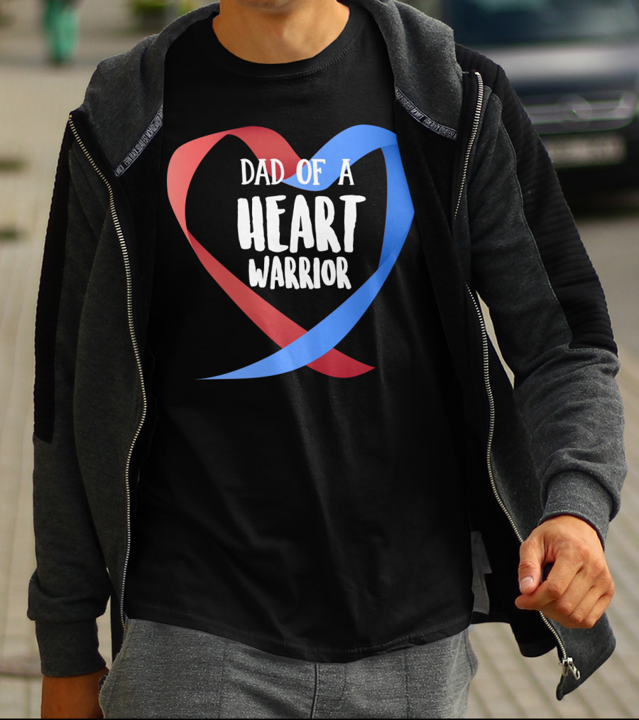 Dad Of A Heart Warrior CHD Awareness Red And Blue Ribbon Heart T-Shirt