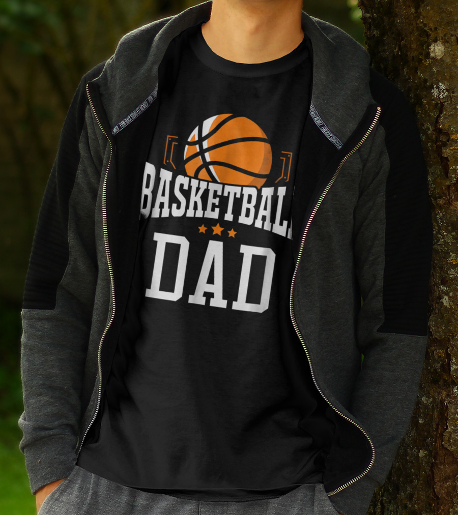 Basketball Dad With Orange Hoop Icon And Stars T-Shirt