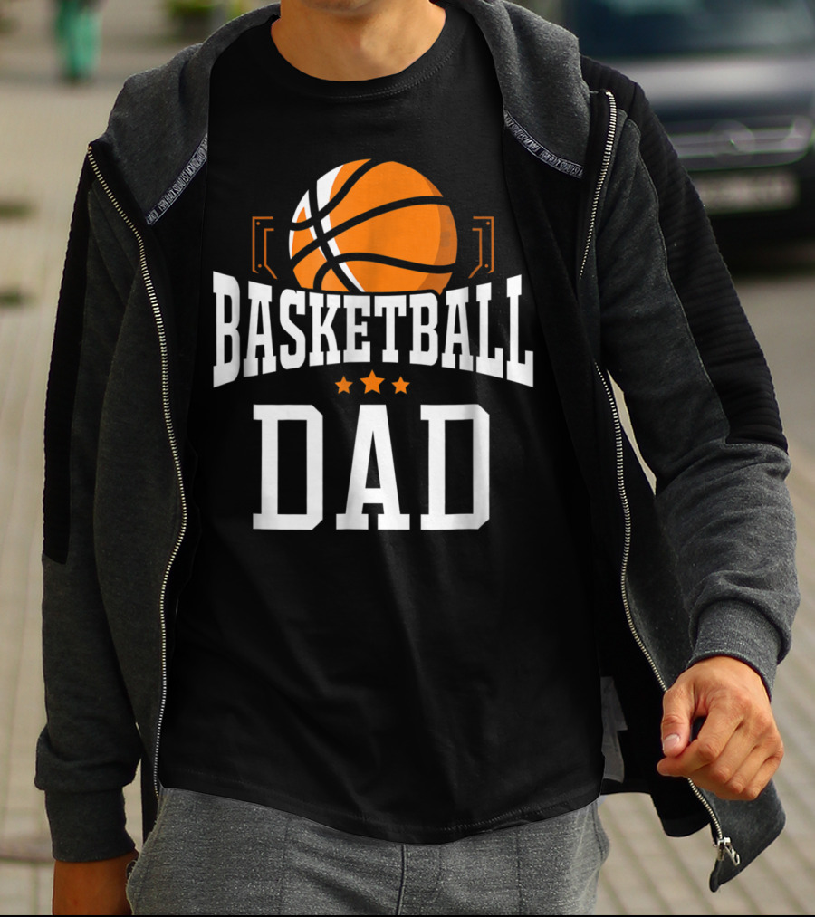 Basketball Dad With Orange Hoop Icon And Stars T-Shirt
