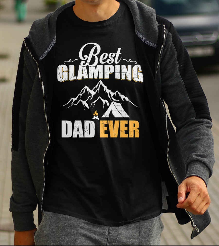 Best Glamping Dad Ever Mountains Tent Campfire T-Shirt