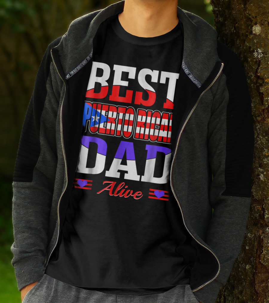 BEST PUERTO RICAN DAD ALIVE USA FLAG STYLE WITH HEARTS T-Shirt