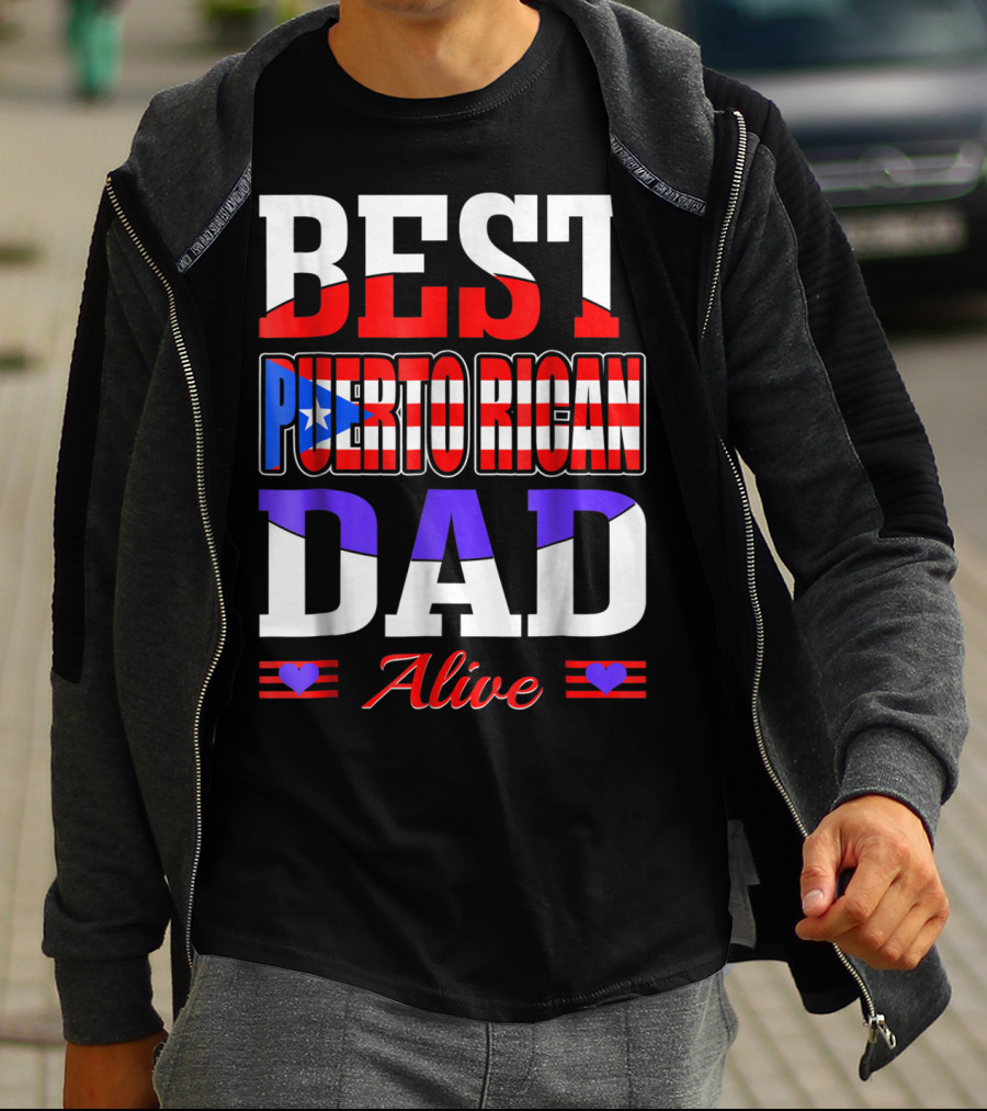BEST PUERTO RICAN DAD ALIVE USA FLAG STYLE WITH HEARTS T-Shirt