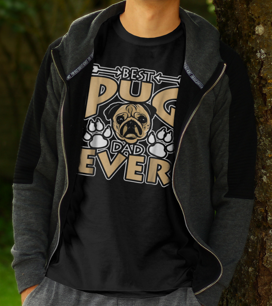 Best Pug Dad Ever With Paw Prints And Dog Bone Elements T-Shirt