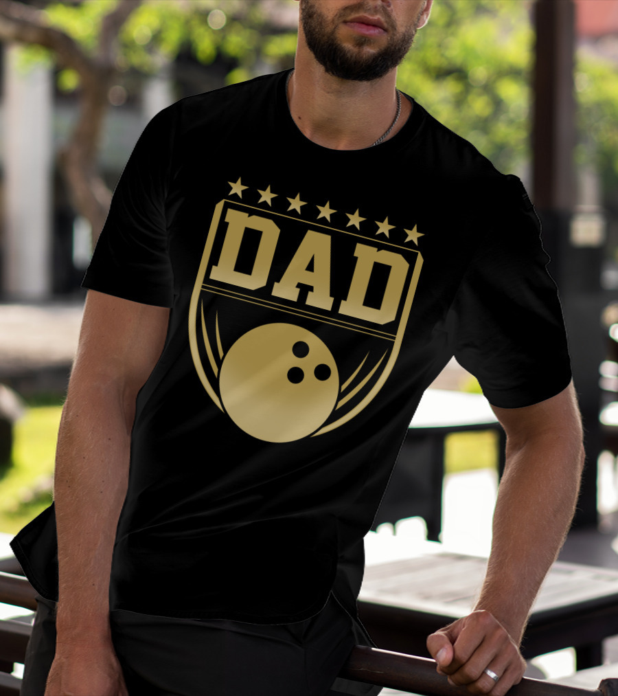 Dad Gold Bowling Ball Coach Stars Funny T-Shirt