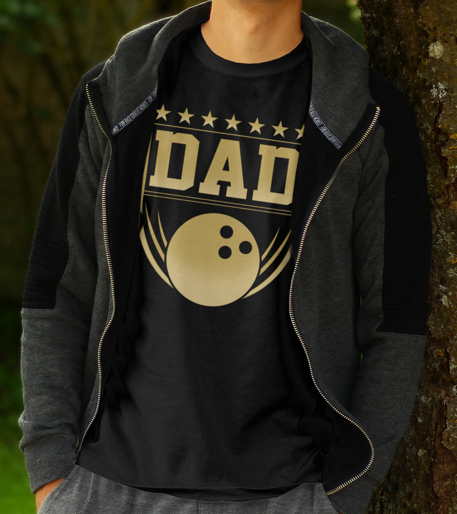 Dad Gold Bowling Ball Coach Stars Funny T-Shirt