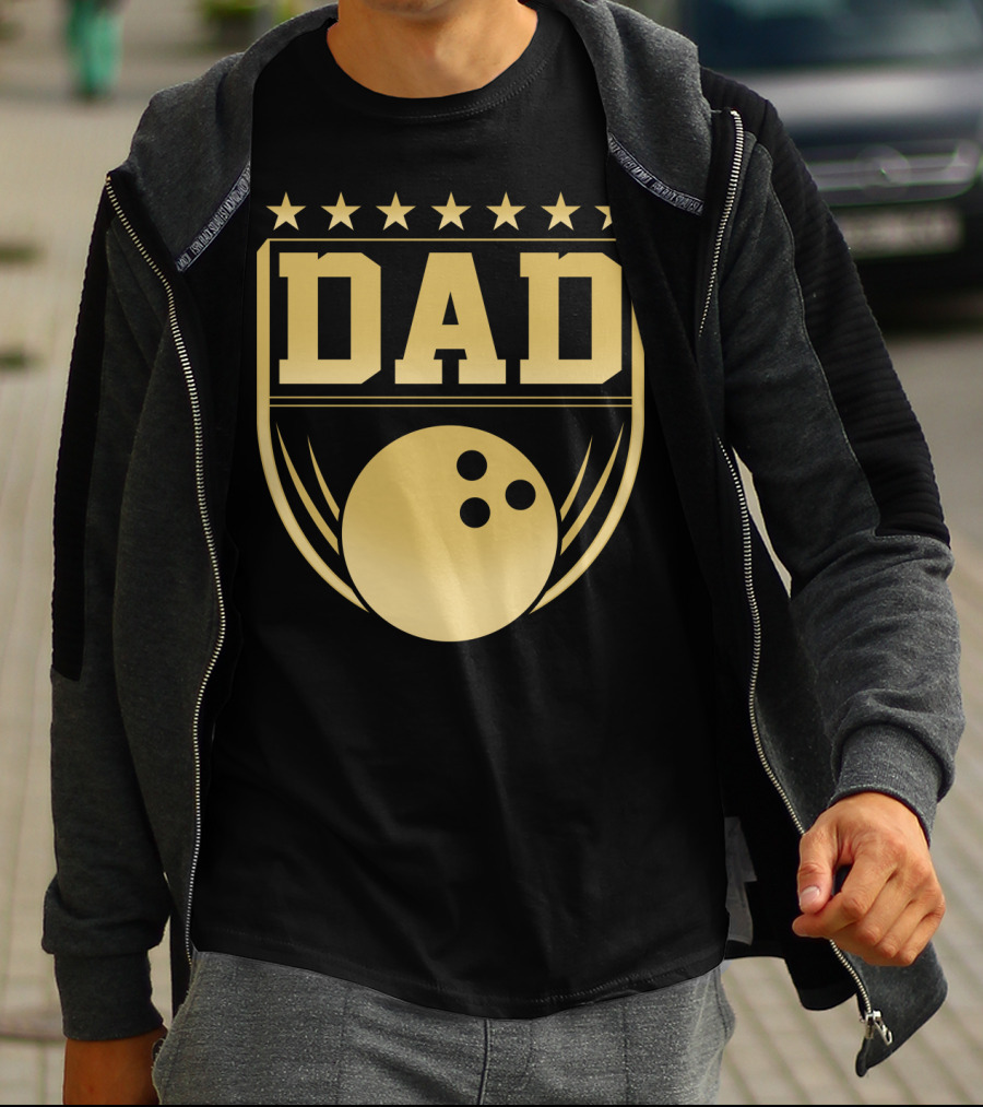 Dad Gold Bowling Ball Coach Stars Funny T-Shirt