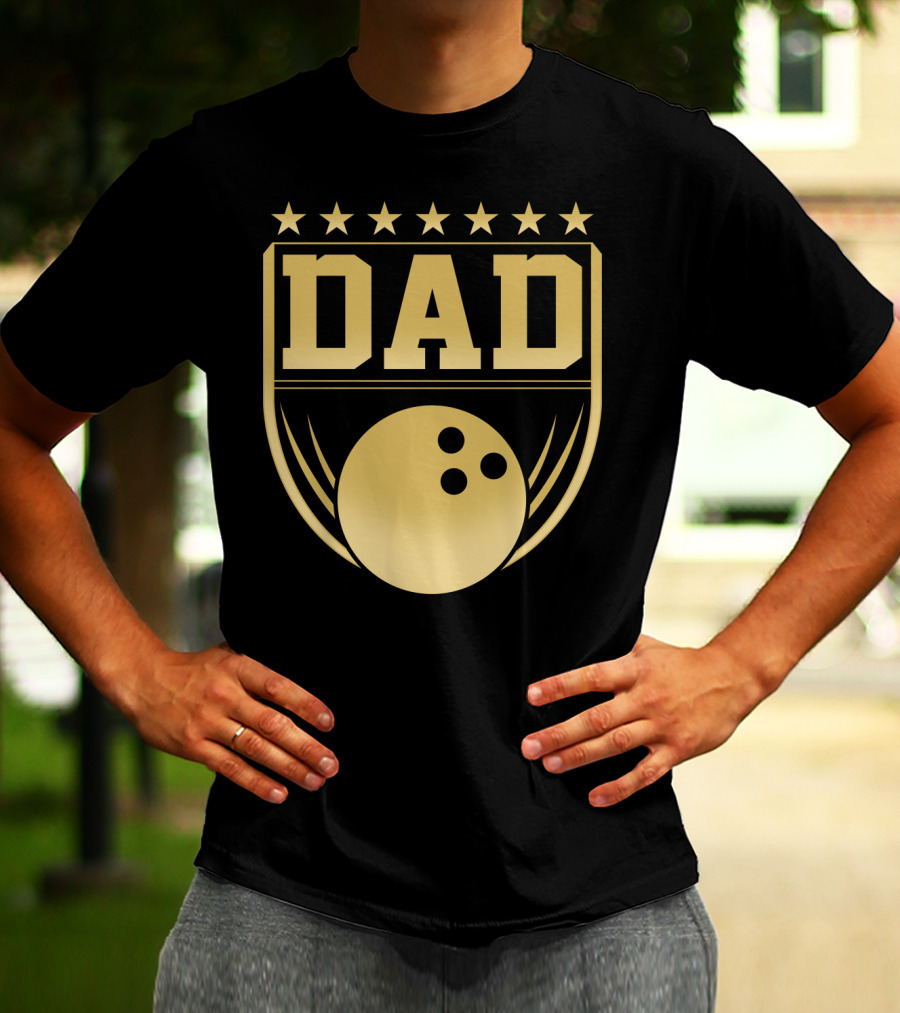Dad Gold Bowling Ball Coach Stars Funny T-Shirt