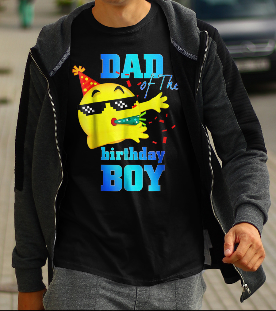 Dad Of The Birthday Boy Dabbing Emoji With Party Hat And Confetti T-Shirt