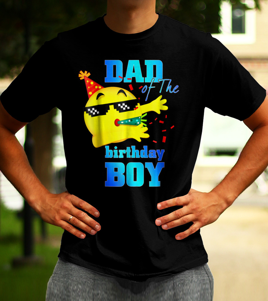 Dad Of The Birthday Boy Dabbing Emoji With Party Hat And Confetti T-Shirt