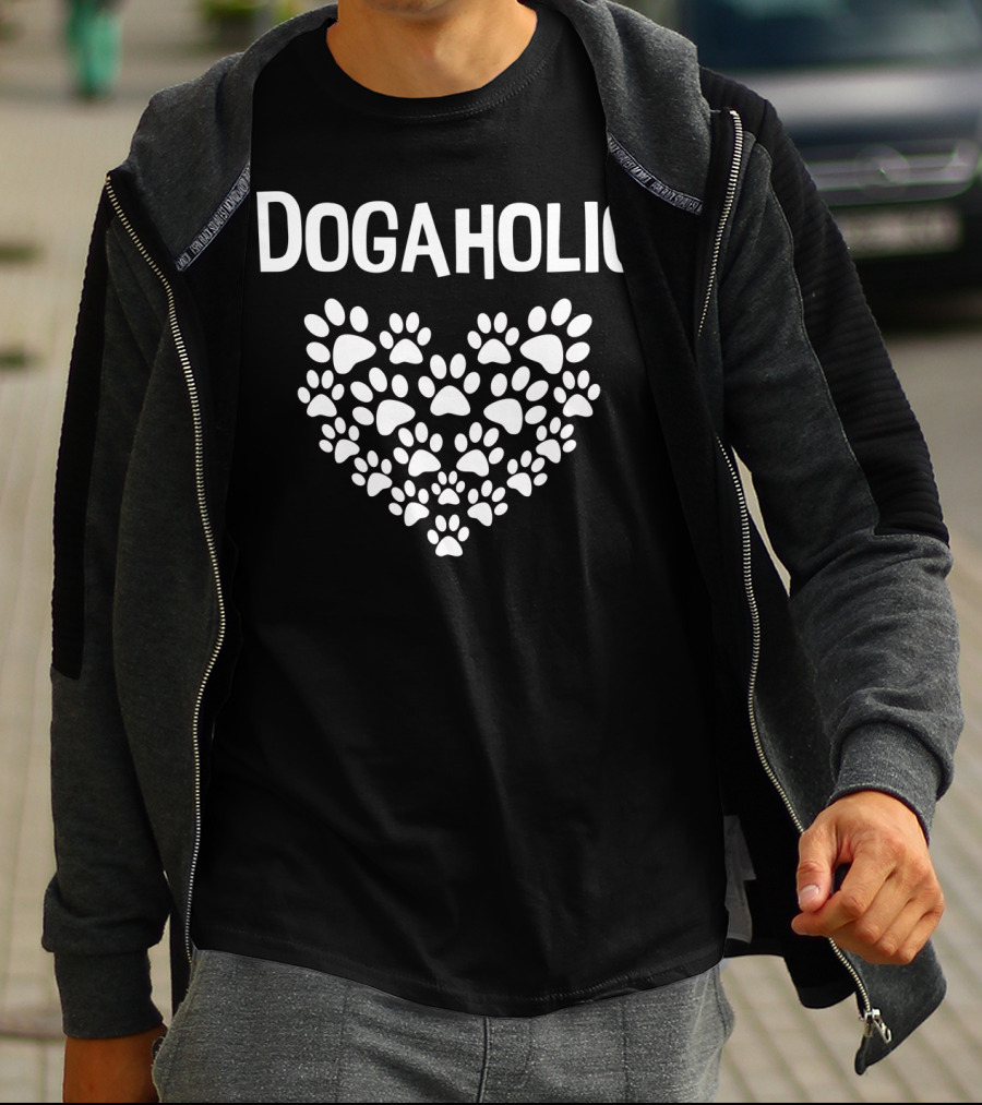 Dogaholic Heart Paw Print Dog Lover Moms Dads 17 T-Shirt