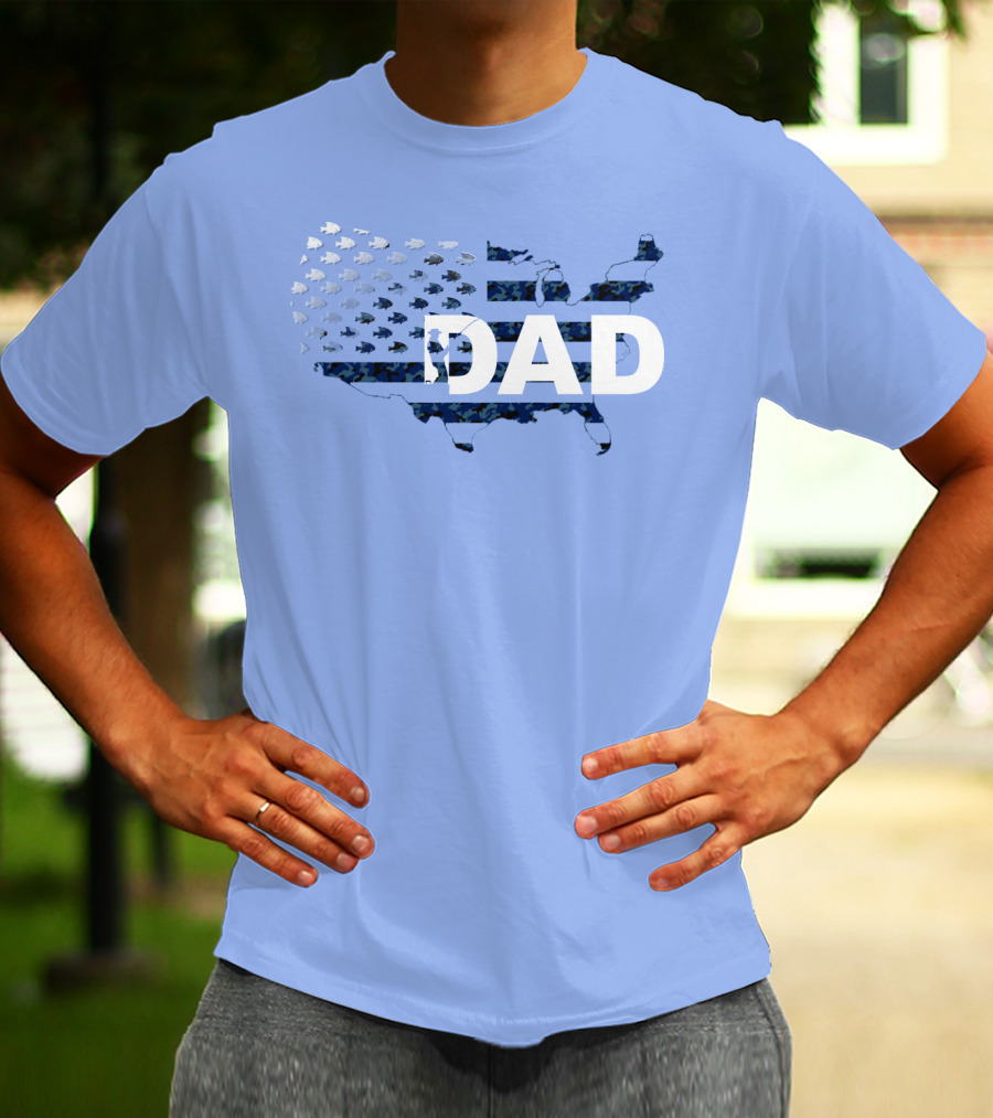 Dad Camouflage Flag Map USA Fish T-Shirt