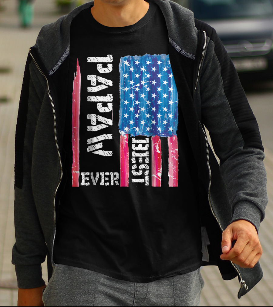 Best Papaw Ever Distressed American Flag Vertical Text And Stars T-Shirt