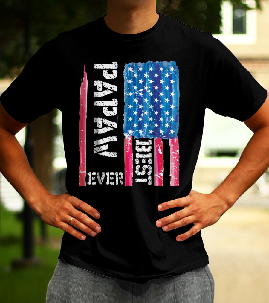 Best Papaw Ever Distressed American Flag Vertical Text And Stars T-Shirt