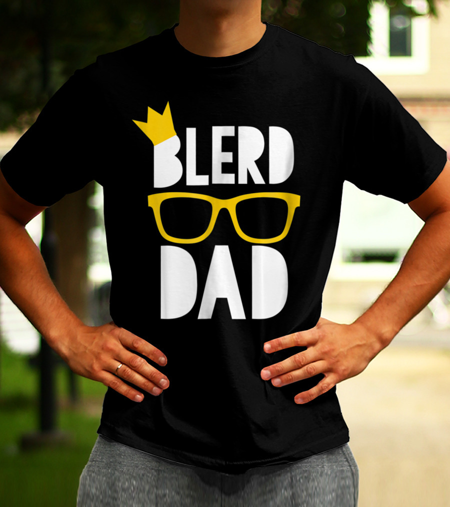 Blerd Dad Yellow Geeky Glasses Crown Black Nerd Dad T-Shirt